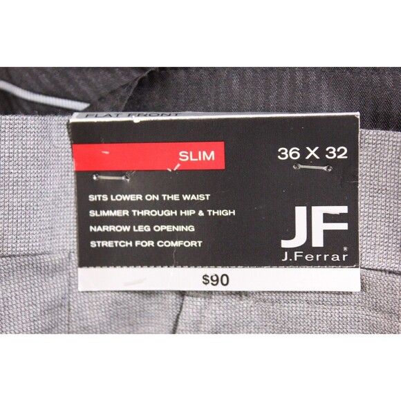JF J.Ferrar Mens Slim Gray Stretch Dress Pants Flat Front New With Tag 36" X 32" - Picture 2 of 11